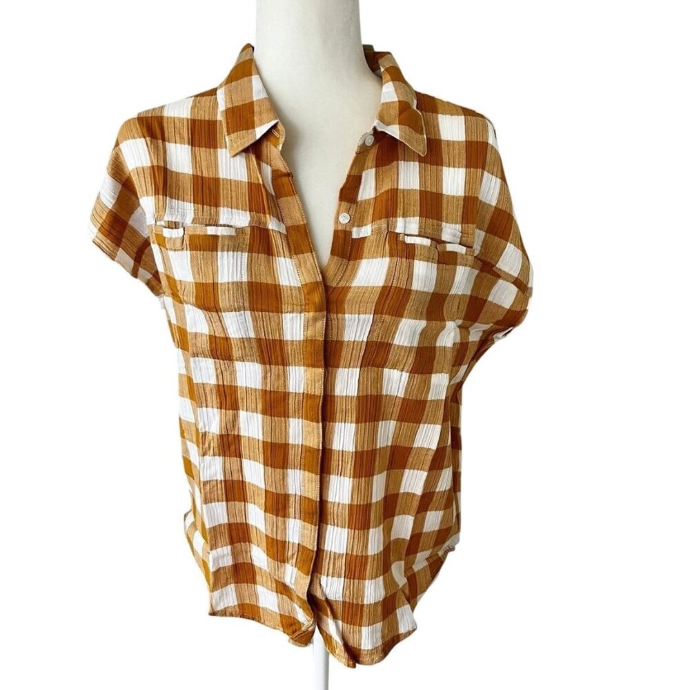 Lucky Brand Women's Size Small Gold Plaid Button Front Shirt New